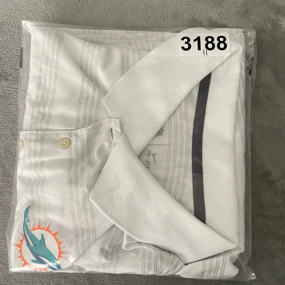 Nike Polo Shirt Mens 3XL White Miami Dolphins NFL Onfield Dri-FIT Striped